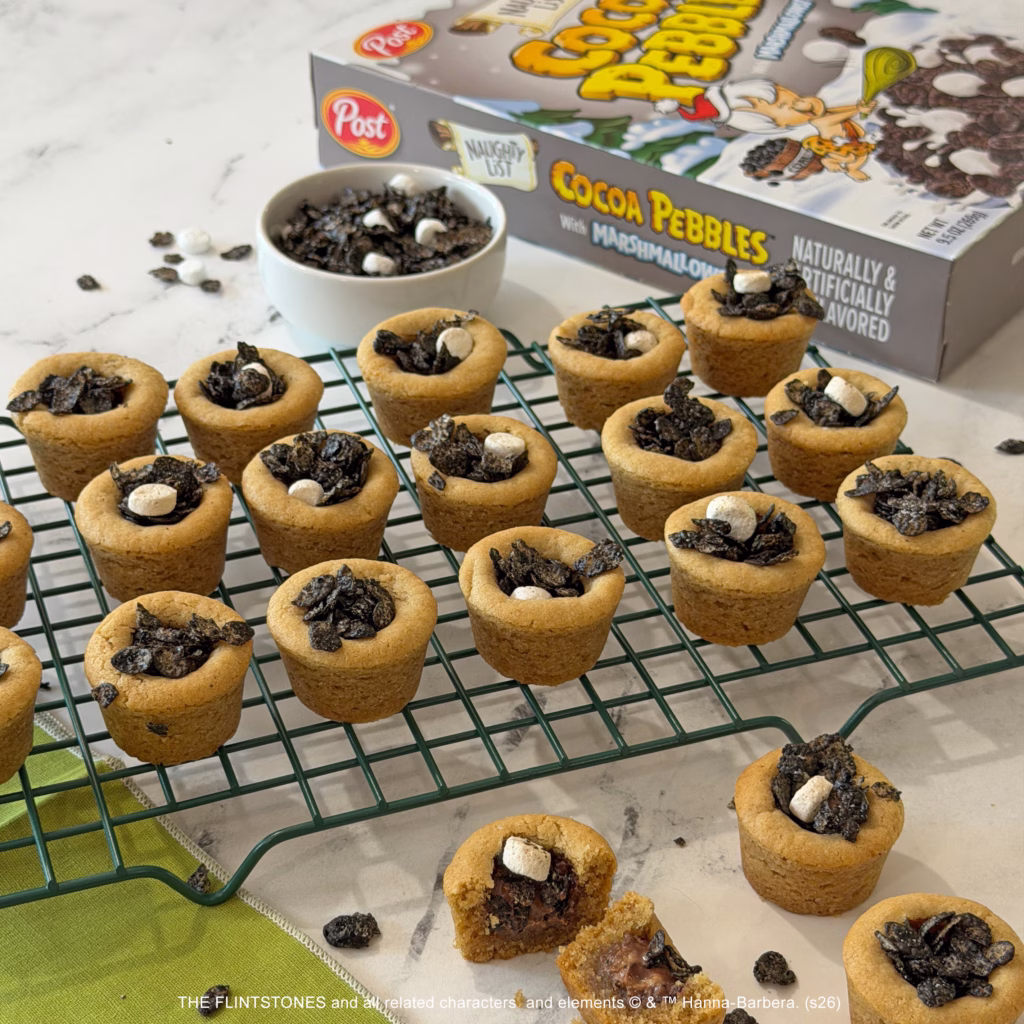 Naughty List Cocoa PEBBLESTM with Marshmallows and Peanut Butter Crispy Cookie Cups